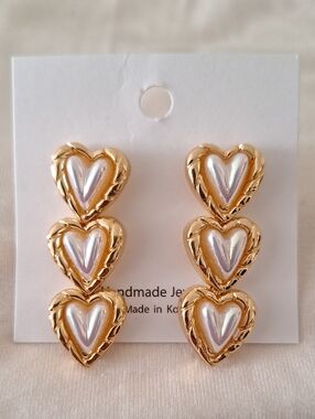 Gold-Tone Pearl Heart Drop Earrings - Women Jewelry